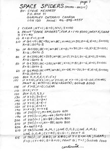 Space Spiders Original Documentation